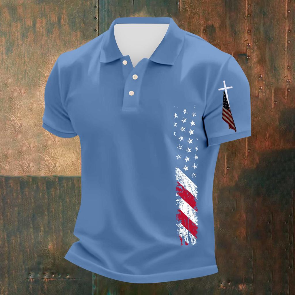 Men's Casual Independence Day Printed Neck Short Sleeve T-Shirt