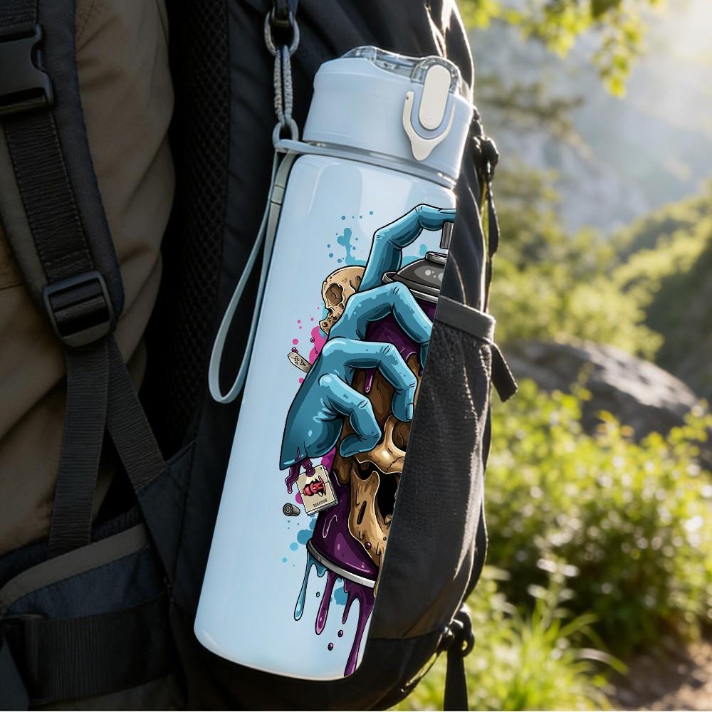 1PC Cool Skull Street Art 750ml Color Plastic Sports Water Bottle Leakproof Flip Straw Lid Suitable for Sports Office Home Use
