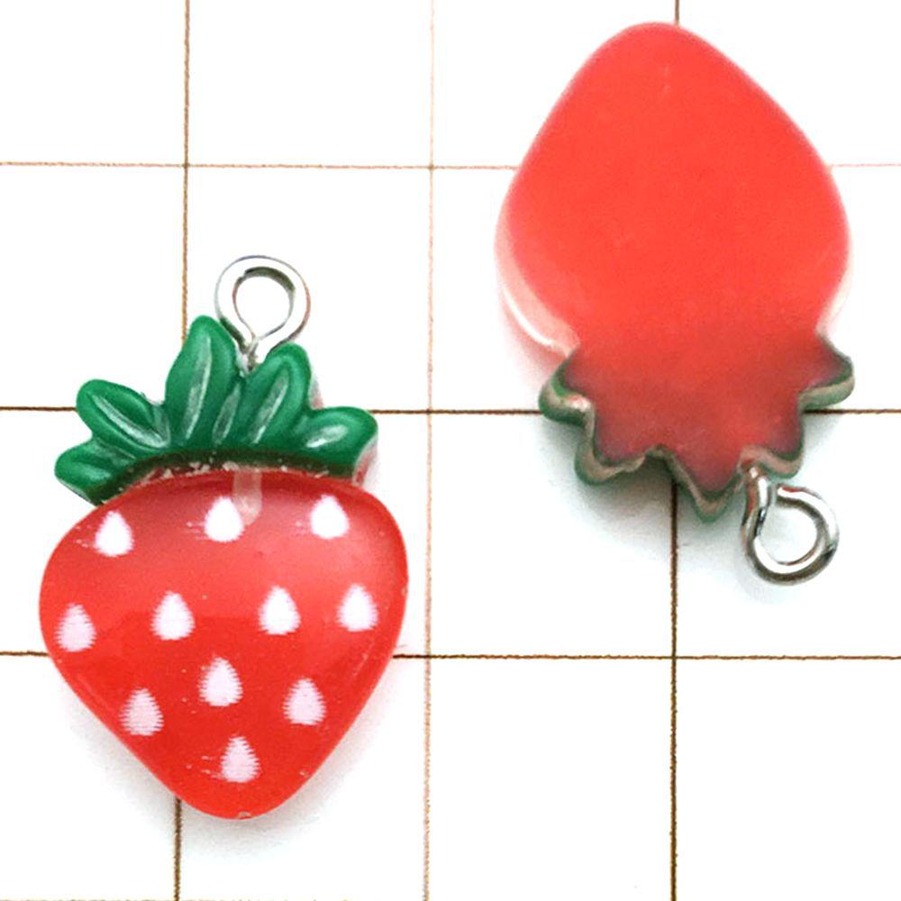 Set of 20 Red Resin 3D Fruit Charms: Strawberries and Apples for DIY Jewelry.