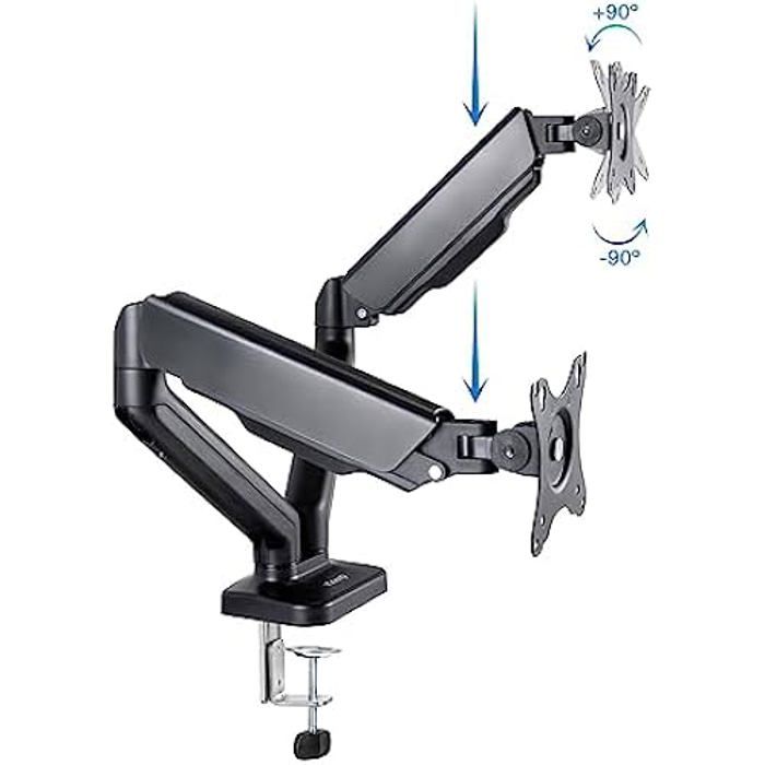 TOOQ DB5132TNR-B - Stolní držák otočný a naklápěcí pro 2 monitory, 17"-32", nastavitelný a seřiditelný s pružinovým mechanismem,
