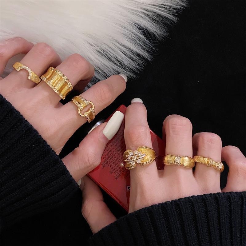 Medieval Style Retro Brushed Court Style Open Ring Temperament Gold Exquisite Light Luxury High Sense Ring