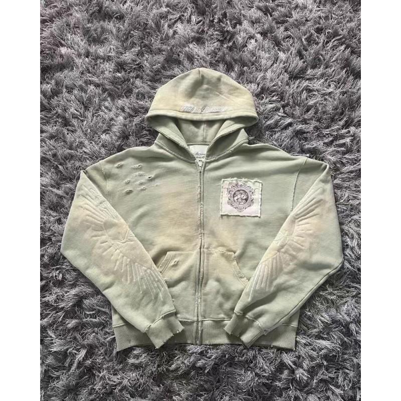 Felpa con cappuccio e zip oversize con stampa Vestibilità ampia Manica lunga Top Streetwear Uomo