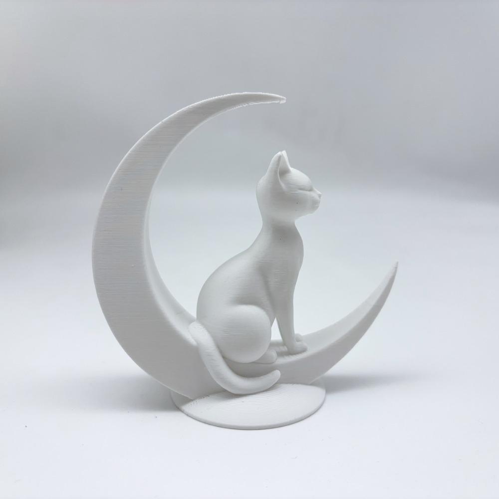 3D Printed Moon Cat Statue, Minimalist Style Moon Sitting Cat Statue Ornament, Creative Home Ornament, Desktop Decoration