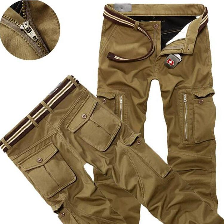 Men's Winter Thick Warm Cargo Pants Casual Fleece Pockets Plus Velvet Trouser Fashion Loose Baggy Jogger Worker Male Pants Plus Size 40 No Belt