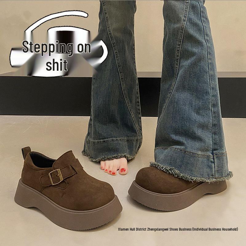 Yang Mi Style Women's Platform Loafers: 2025 Autumn Slip-On, Versatile Birkenstock-Inspired Shoes, Size 34