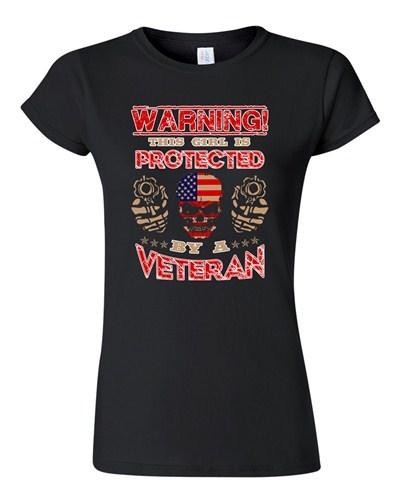 Junior Warning This Girl Is Protected By A Veteran Daughter Funny DT T-Shirt Tee Unisex T-Shirt XL