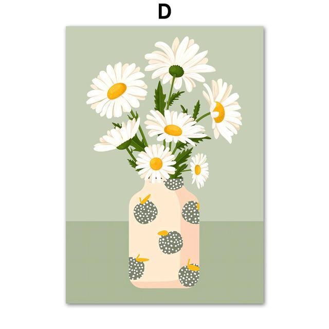Tropische Pflanzen Daisy Vase Pizza Kaffeetasse Essen Abstrakte Poster Drucke Wand Kunst Leinwand Bilder Boho Küche Wohnzimmer Dekor Kein Rahmen