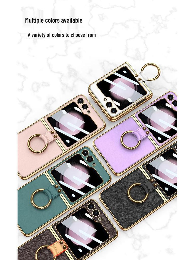 Etui PU ze Skóry dla Galaxy Z Flip7 z Galwanizowanym Pierścieniem i Sznurkiem - Ochronne Etui w Stylu Zapachowym