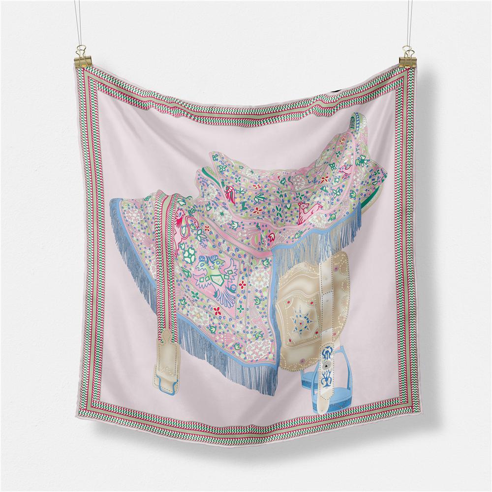 53cm Brand Square Scarf Women Design Horse Luxury Silk Scarf Bandana Headband Fashion Hijab Neckerchief For Ladies 2024 New