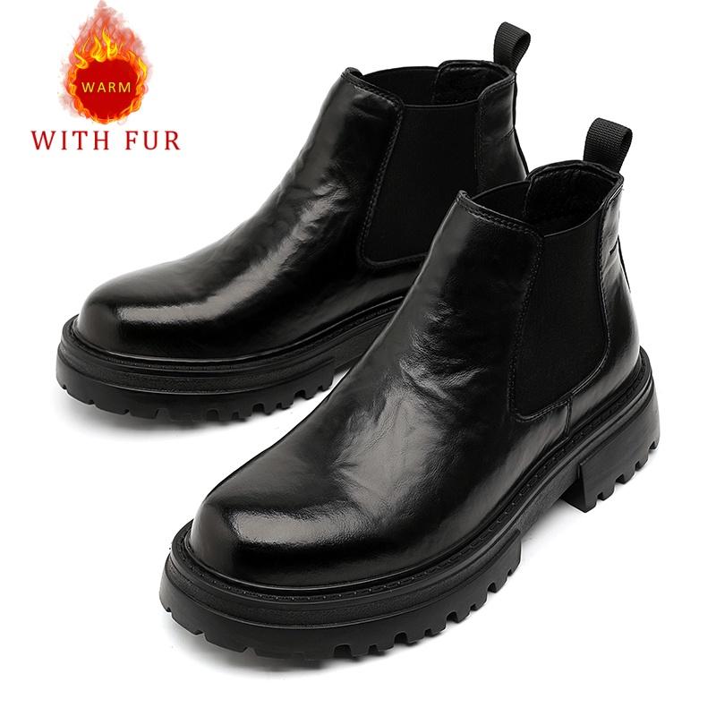 

Fashion Thick soled men s boots Minimalist and fashionable British style Business Office Outdoor autumn and winter leather shoes Black 44