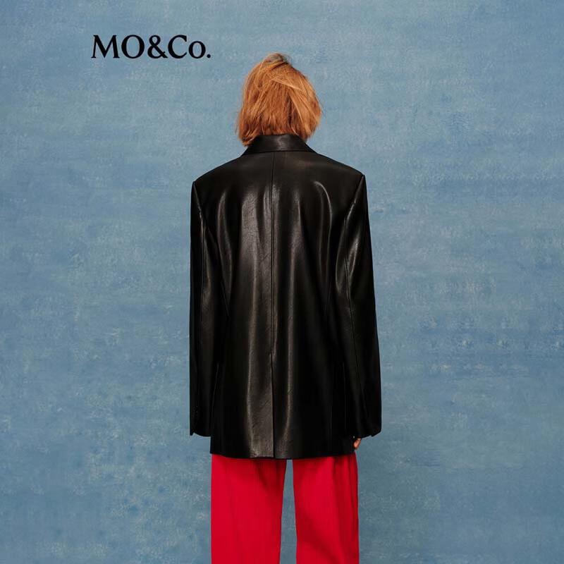 MO&Co. Women's Faux Leather Padded Shoulder Blazer