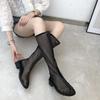 Fashion No Inner Cool Boots Summer New Round Head Mesh Breathable Back Zipper Anti-slip Wear-resistant Square Heel Mid-calf Boots
