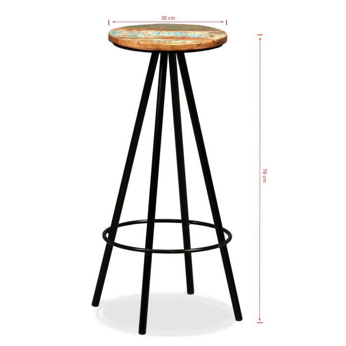 Tabouret de bar - vidaXL - Lot de 2 - Bois massif de récupération - Acier - 30 x 76 cm