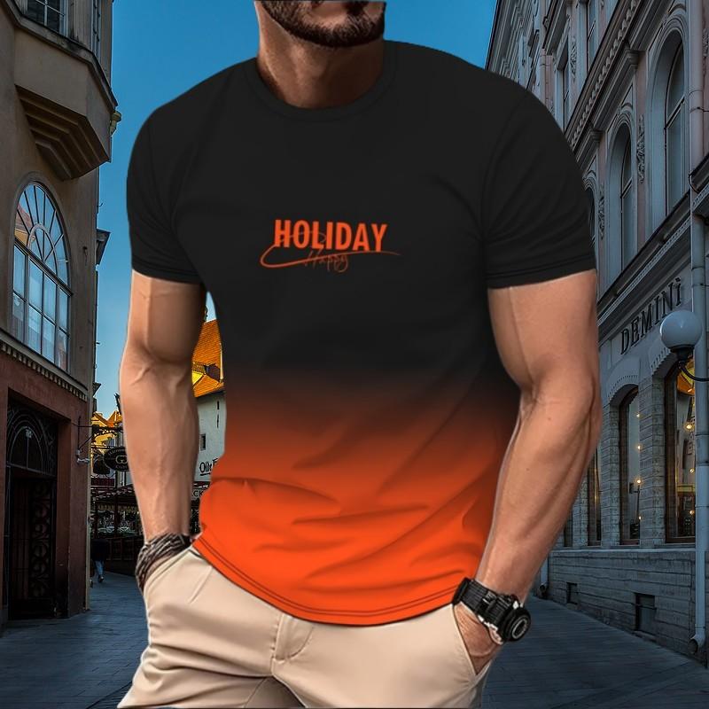 Letní pánské tričko s barevným písmem a 3D potiskem s krátkým rukávem, s límečkem, s límečkem Venkovní aktivity pro volný čas, rychleschnoucí top