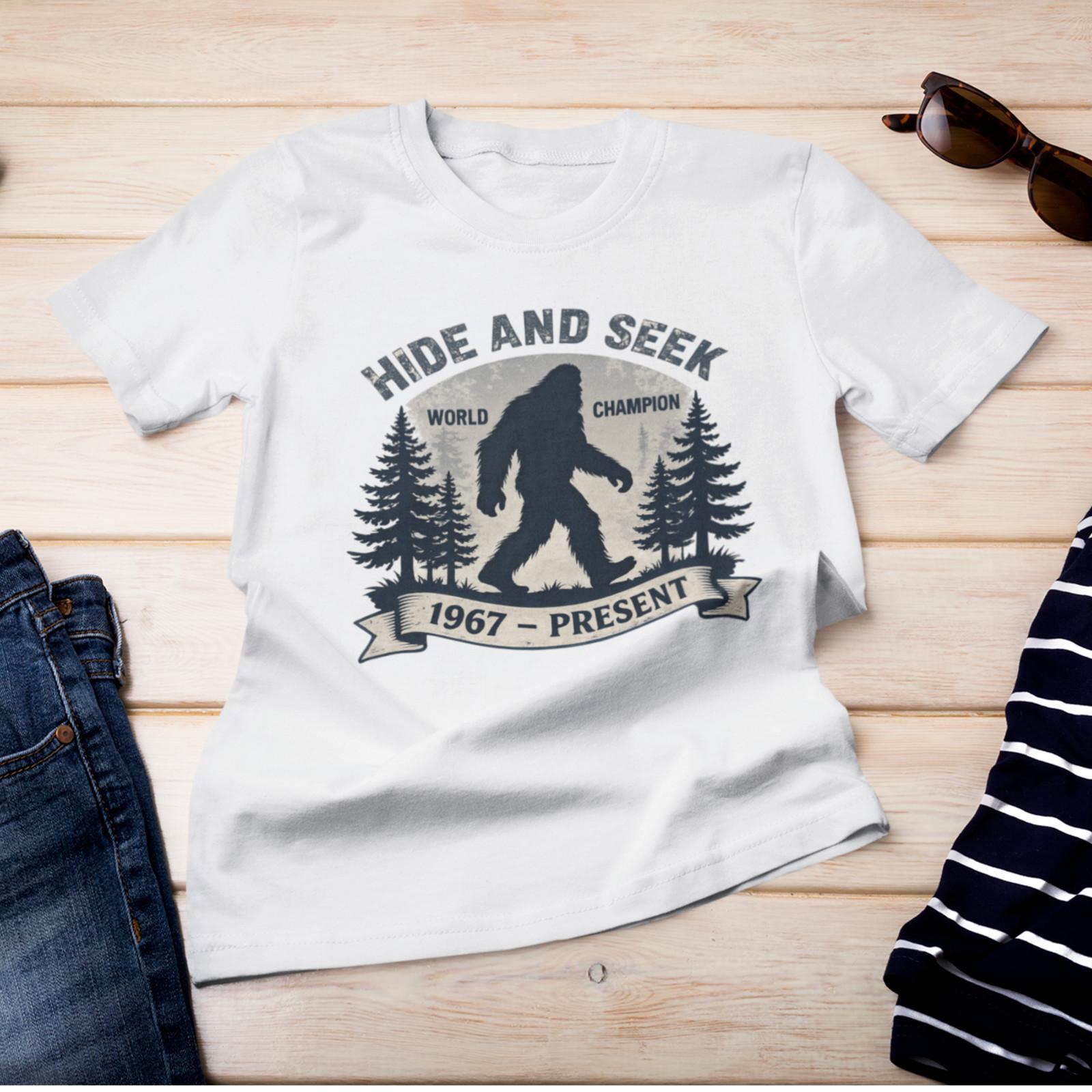 Bigfoot Hide and Seek Champion Shirt Funny Sasquatch Graphic Tee Gift XXXXL