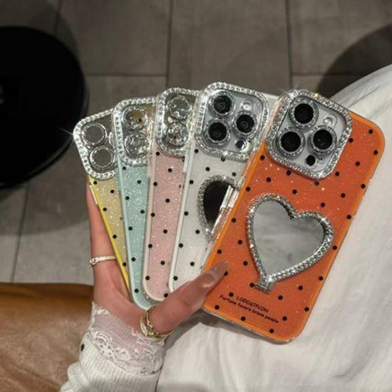 Full Coverage Polka Dot Mirror Case for iPhone 14, 15 Pro Max, and XS Max iPhone 14 розовый