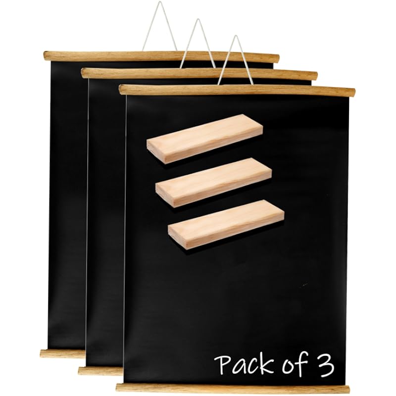 Eduway 2X3 Ft. (24X36 Inch) Wall Hanging Wooden Roll-Up Black Board/Chalkboard | For Home, Office, School, Kids | With 3