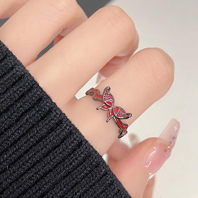 

Mengdie Ring Female Niche Design Dripping Oil High Value Temperament Light Luxury Adjustable Index Finger Ring Adjustable opening