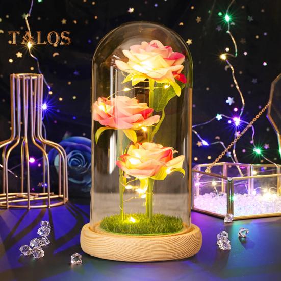 Preserved Rose In Glass Dome LED Light Up Eternal Flower Romantic Forever Rose Gift for Women Valentine's Day Mother's Day