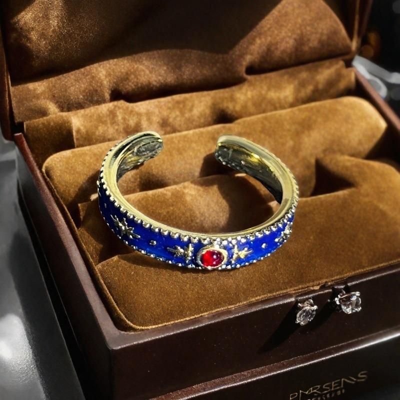 Medieval Enamel Dripping Oil Imitation Amber Eye Stone Open Ring Light Luxury High-End French Retro Niche Ring Woman