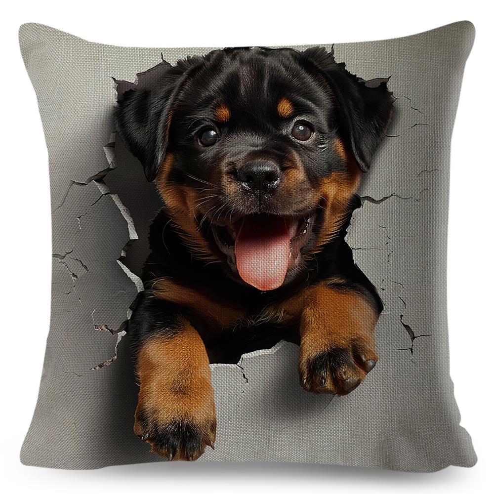 3D Crack Wall Lifelike Puppy Print Throw Pillow Cover Gentle Skin Touch Sofa Bedroom Household Decor Present