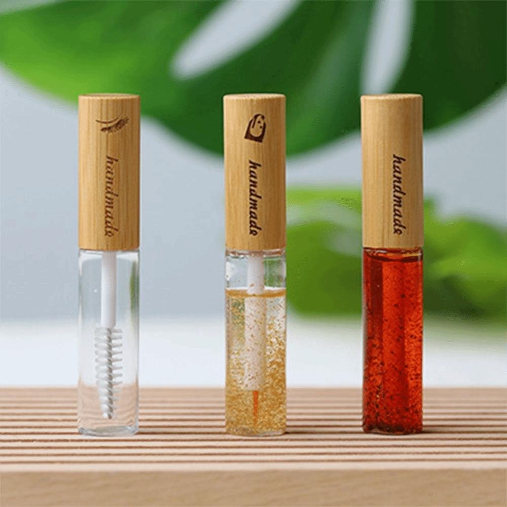 Compact Cosmetic Container Bamboo Lid Lip Gloss Tube Portable Mascara Container  Women