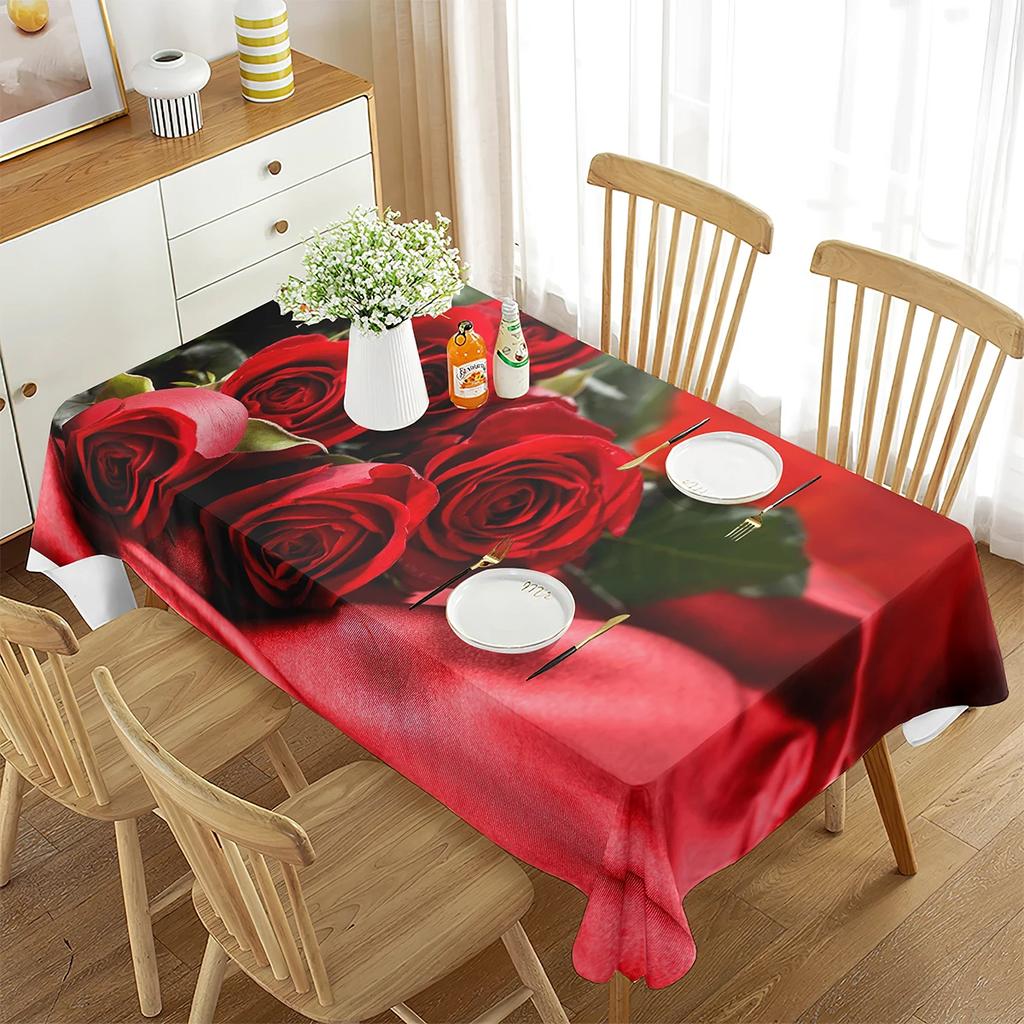 Roses Rectangular Tablecloth Roses Simple Romantic Style Valentine's Day for Dining Room Wedding Banquet Party Living Room Decor