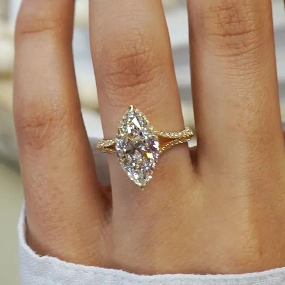 Damen Ehering Birnenschliff Zirkonia Diamant Verlobungsring Stilvoller Schmuck Geschenk