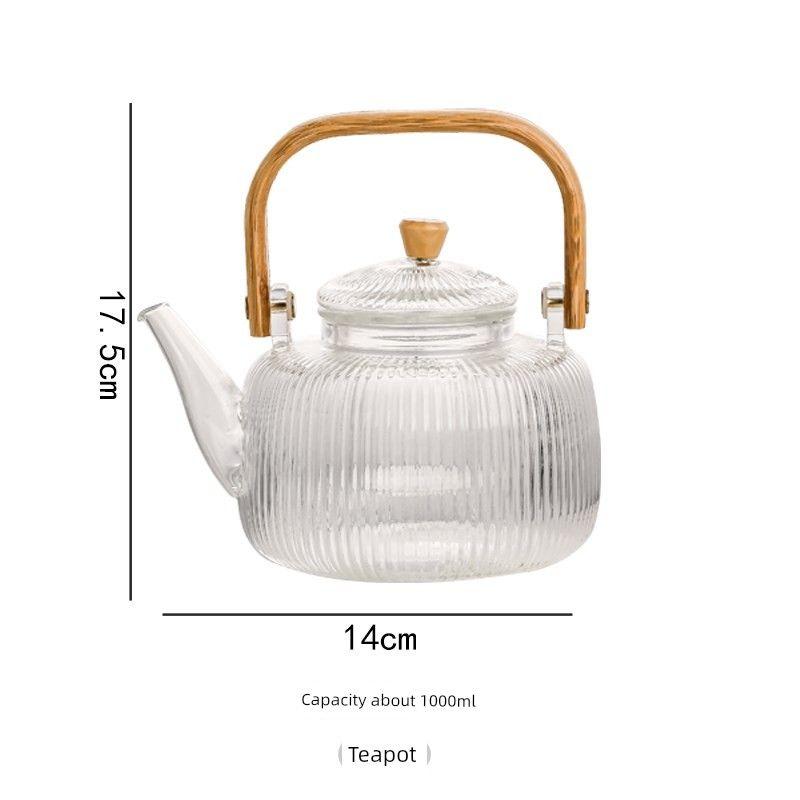 

Japanese-Style Glass Teapot, High-Temperature Resistant Flower Tea Pot, Flower Tea Cup Set, L-Shaped Stove Teapot for Brewing Herbal and Fruit Tea Bamboo Vertical Pattern Pot