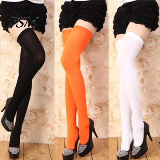 Women Stockings Solid Color Elastic Acrylic Fiber Over Knee Socks Stretch Comfortable Thigh High for Party