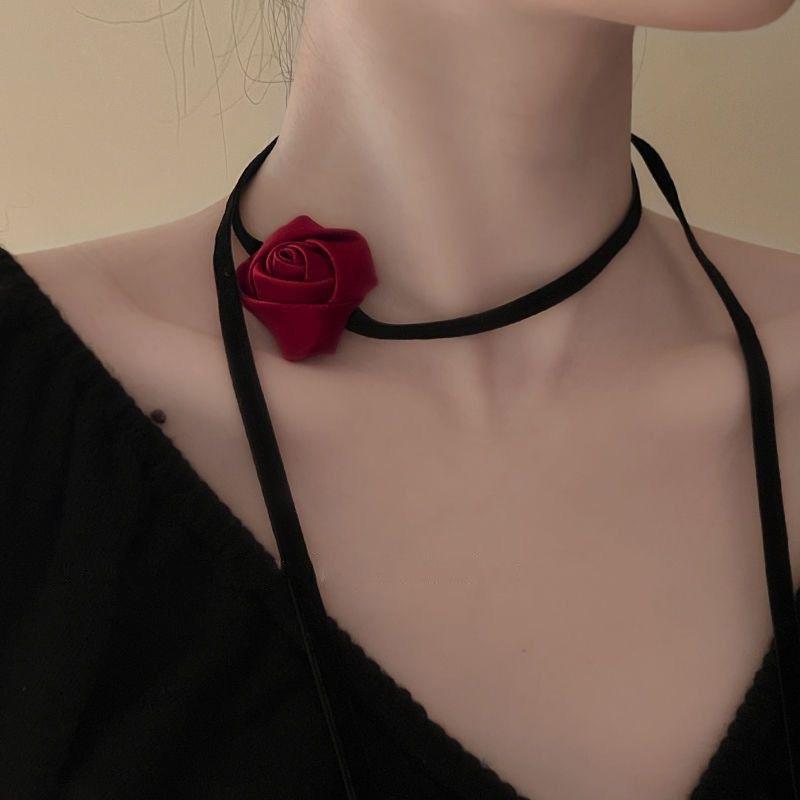 1PC Romantic Women Pearl Choker Camellia Necklace Black White Summer Clavicle Chain With Flowers Pearl Party Wedding Jewelry