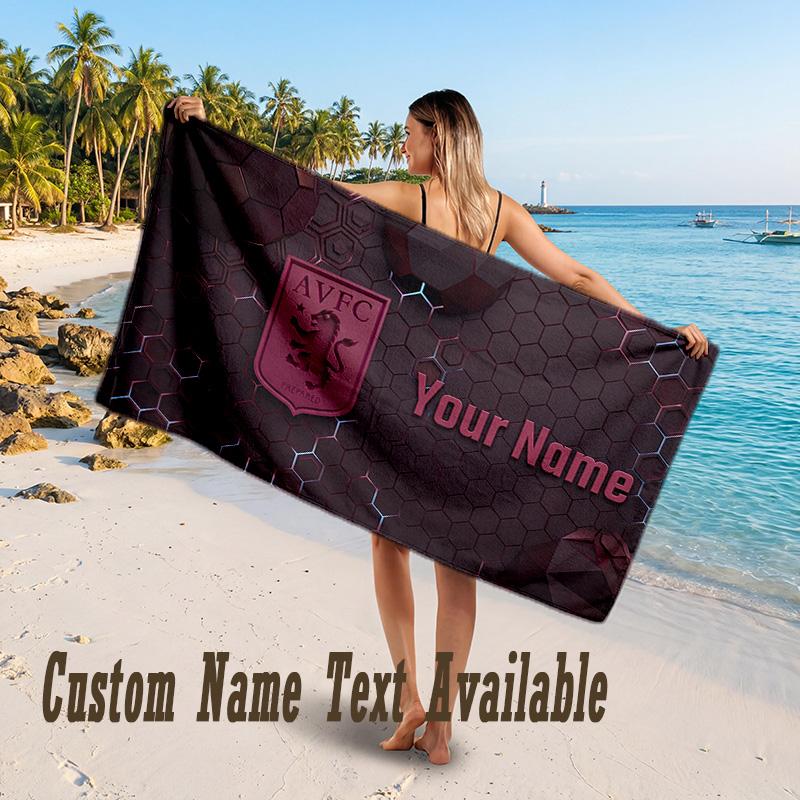 Aston Villa Design Beach Towel Custom Text Large Towel for Beach Vacation