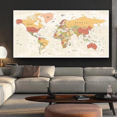 Modern Black Gold World Map Picture Canvas Painting Art Living Room Poster and Prints Wall Art Bedroom Office Library Home Decor No Frame