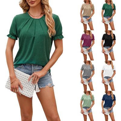 Women's Spring Summer Casual Loose T Shirt Solid Color Round Neck Short Sleeve Basic Top