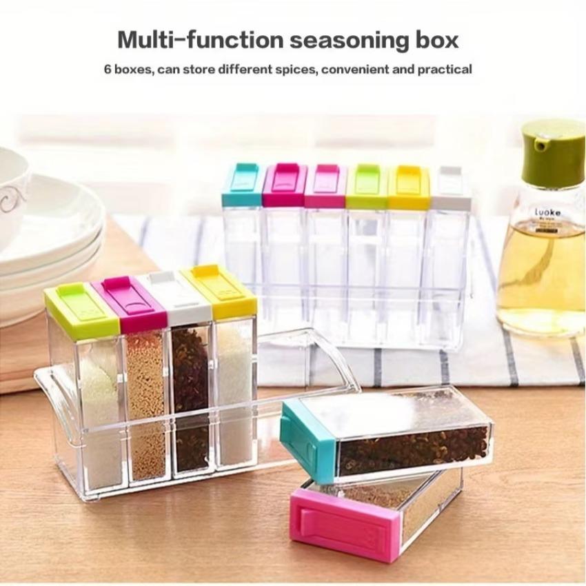 1 Pcs Spice Jar Seasoning Box 6 Pcs/Set Kitchen Spice Storage Bottle Jars Transparent PP Salt Pepper Cumin Powder Box Tool