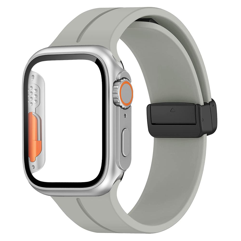 Glass+case+Strap For Apple Watch Band 44mm 45mm 41mm 40mm Magnetic Buckle Silicone Bracelet+cove iWatch Series 8 Se 7 6 5 4