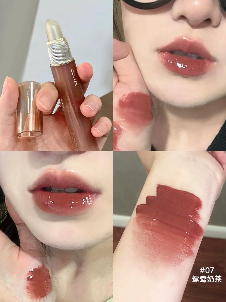 Joocyee Double-Ended Lip Gloss Mirror Lip Gloss Amber Shell Matte Lipstick Almond Cinnamon Light Makeup No-Makeup Look