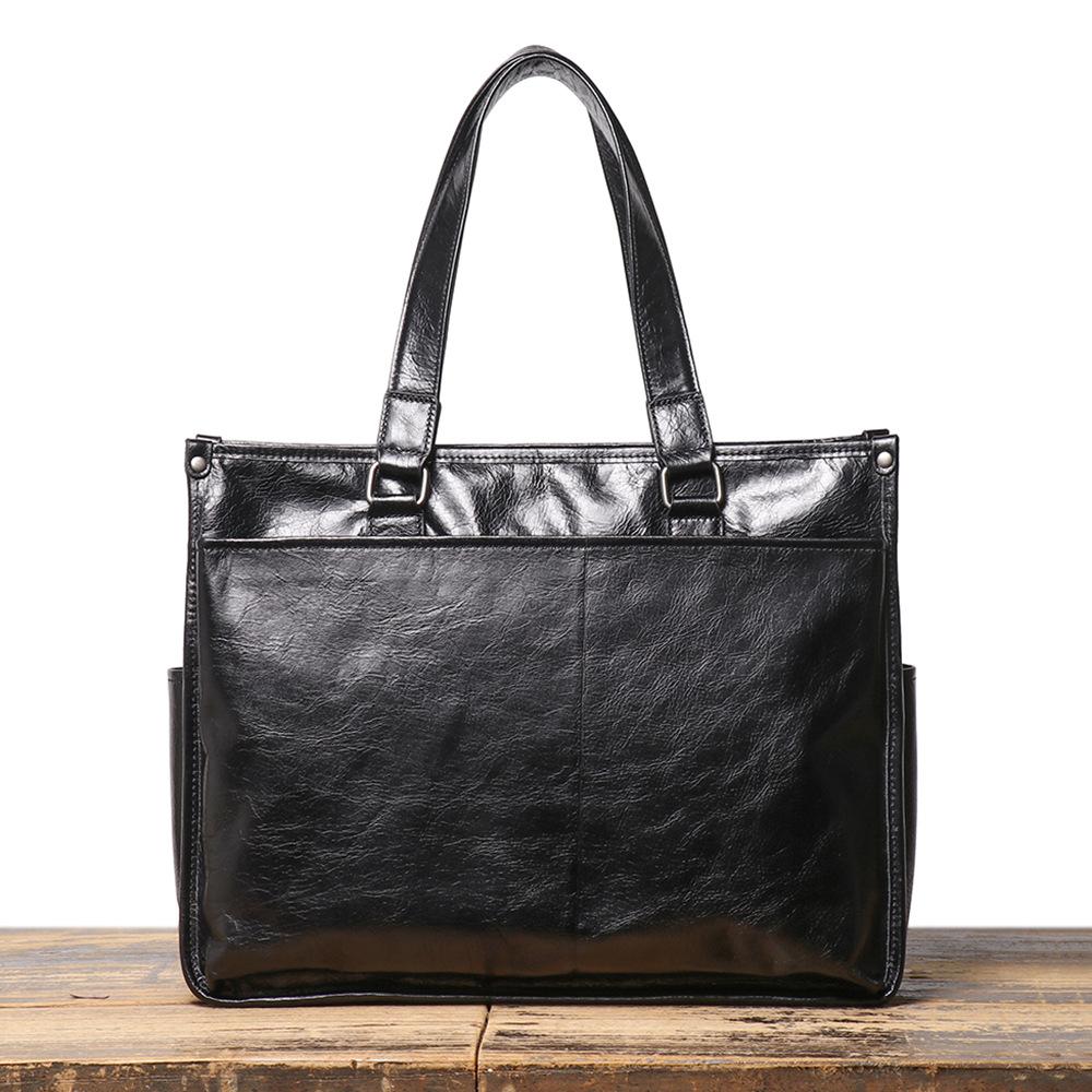 Retro Men'S Leather Business Briefcase First Layer Cowhide Shoulder Bag Large Capacity Laptop Bag
