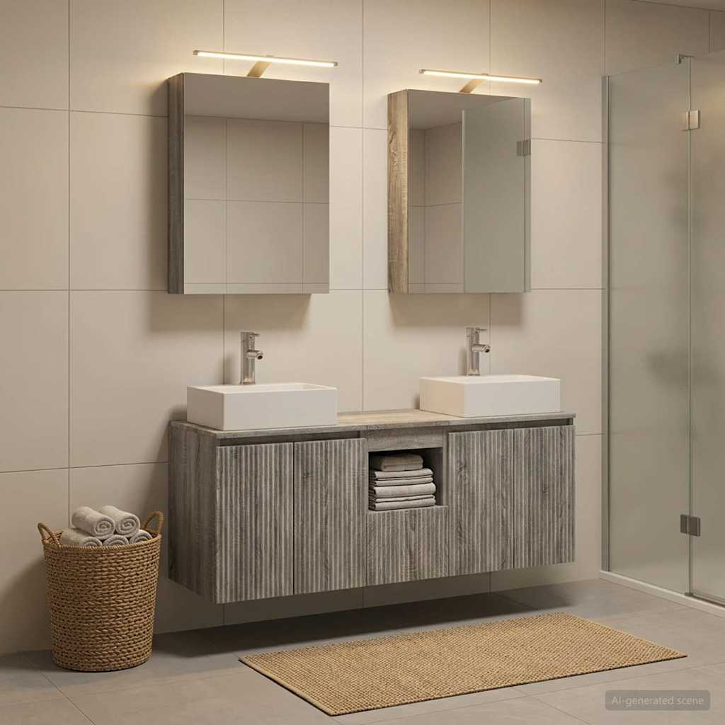 5 Piece Bathroom Cabinet Set Gray Sonoma Wood Based Material