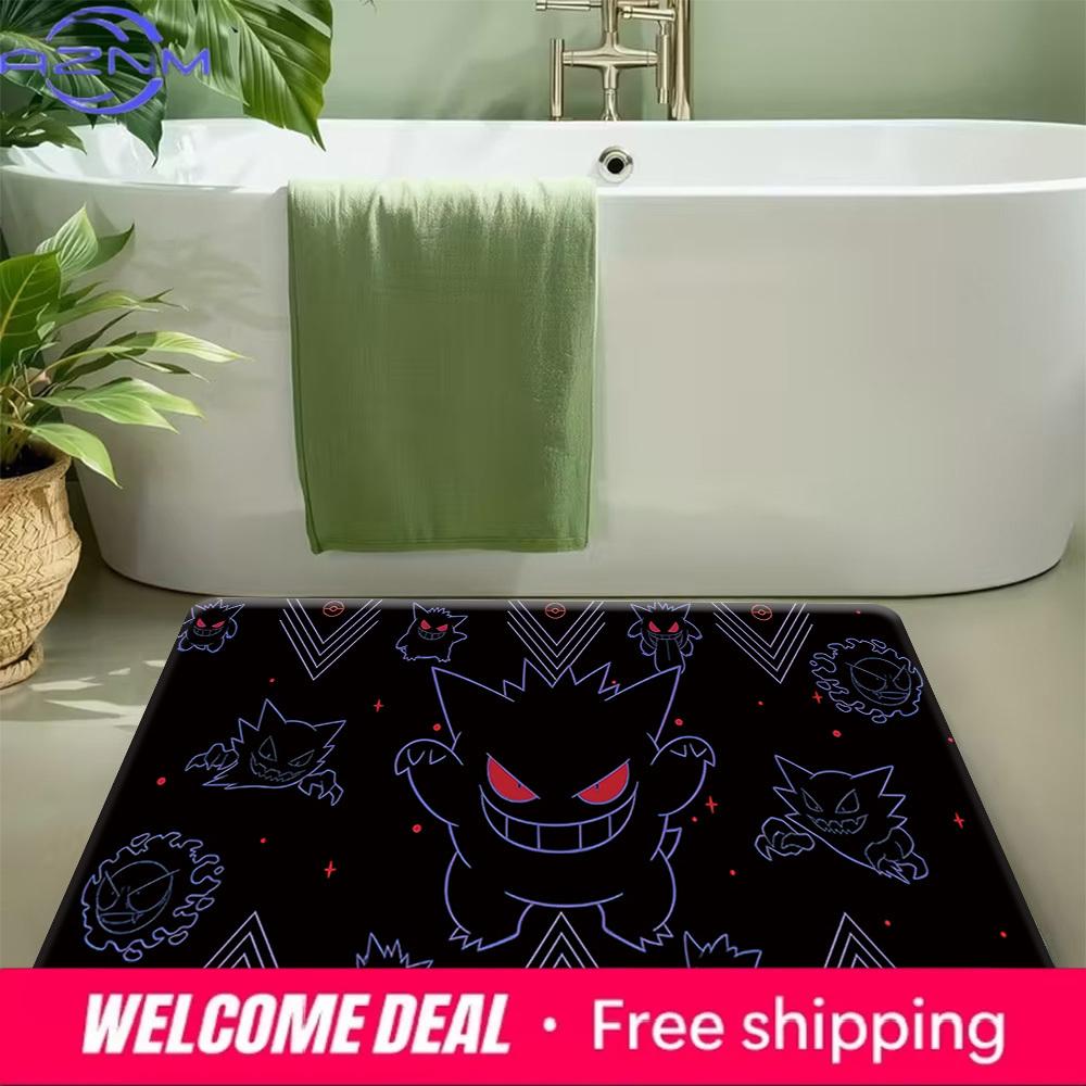 Pokemon Gengar Evolution Line Neon Print Non-slip Doormat Soft Floor Mat for Home Decor