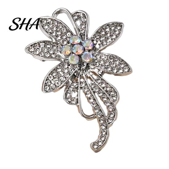 Alloy Brooch Pin, 3D Flower Design with Sparkling Rhinestones, Non-fading Strong Buckle Badge for Coats Shirts Bags Accessories Lightweight