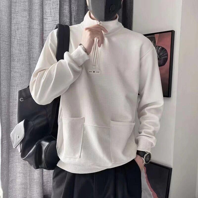 Spring 2024 Men's Sweater Patchwork Assorted Colors Skin-Friendly Fabric Fashion Versatile Top Casual Long-Sleeved Bottoming Shirt