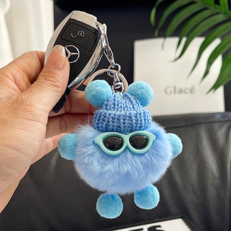 Faux Fur Plush Ball Keychain Ornament - Cartoon Doll Design