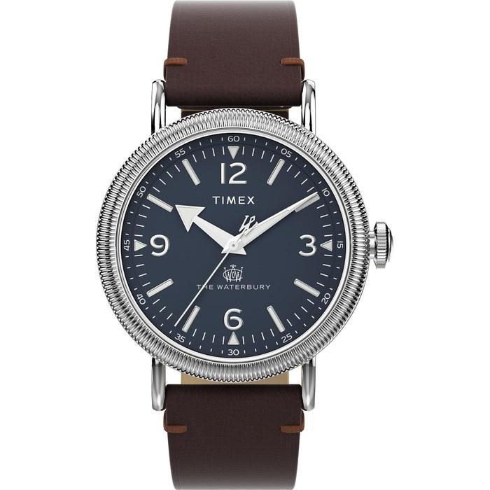 Timex Waterbury 39mm Men's Analog Watch | Durable Stainless Steel Case | Day-Date Window | 100M Water Resistant, Brown/Silver/Blue.