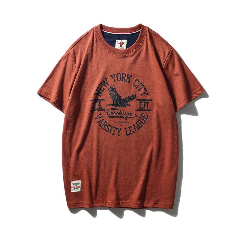 Export Export to Domestic Sales American Retro Pure Cotton Short-Sleeved T-shirt Men s New Arrival Trendy Base Cotton White T-shirt Brick Red XL
