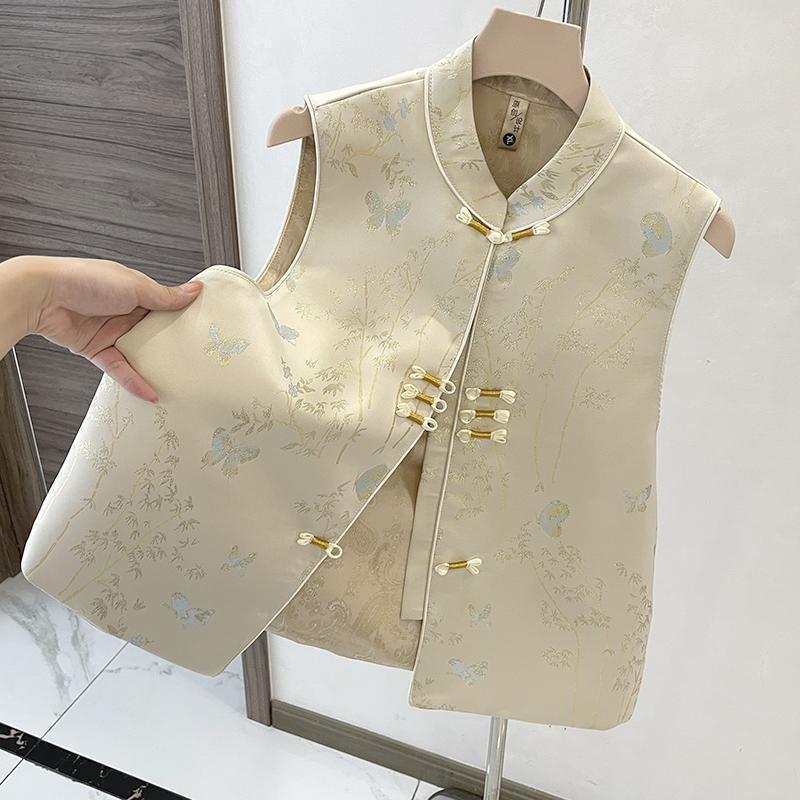 Vest Wearing Small Chinese Vest Women's Buckle Fashion Middle-aged and Elderly Mother Vest Guochao Top