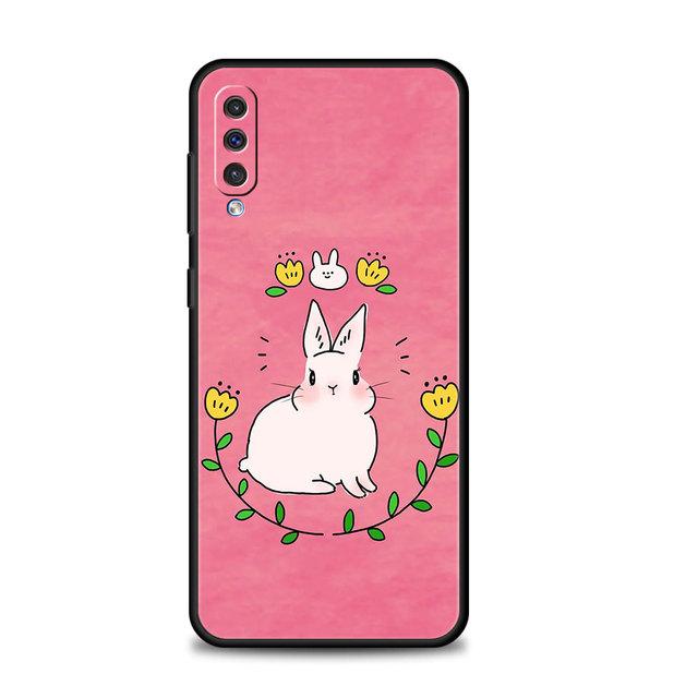 Pouzdro Flower Love Pink roztomilý králík pro Samsung Galaxy A70 A70s A50 A30s A04s A20s A20e A02 A02s A03 A04 A03s M52 A42 M31 kryt