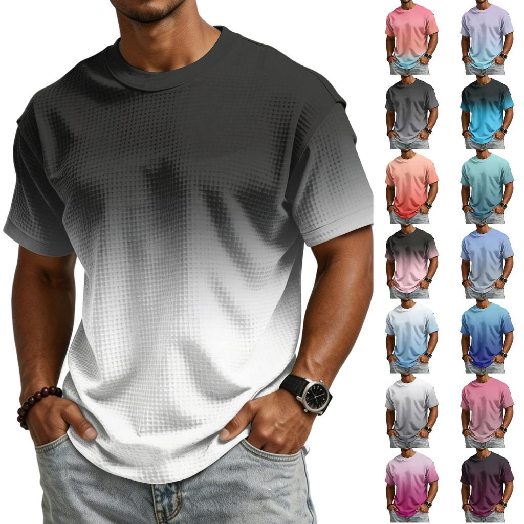 Men's Knit Short Sleeve Shirt, Summer Color Casual Tee, Comfortable Fashion Top