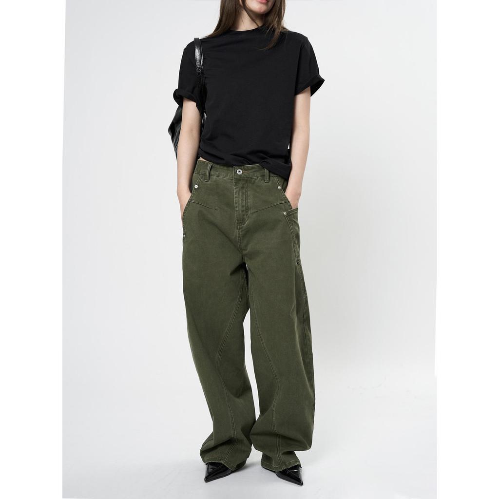 Louvre Spring Retro Low-Waist Loose-Fit Slim Green Women's Overalls