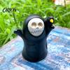 Funny Gothic Desktop Figurine Halloween Ghost Figurine, Spooky Black Robe Statue, Cute Dark Theme Party Supplies Skull Resin Ornament for Home